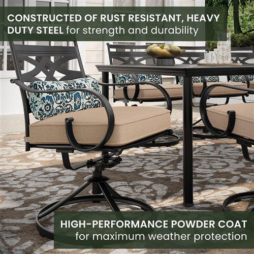 Hanover - Montclair 9pc: 8 Swivel Rockers, 42"x84" Rectangle Dining Table - Tan/Brown-United Backyard