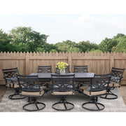 Hanover - Montclair 9pc: 8 Swivel Rockers, 42"x84" Rectangle Dining Table - Tan/Brown-United Backyard