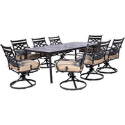 Hanover - Montclair 9pc: 8 Swivel Rockers, 42"x84" Rectangle Dining Table - Tan/Brown-United Backyard