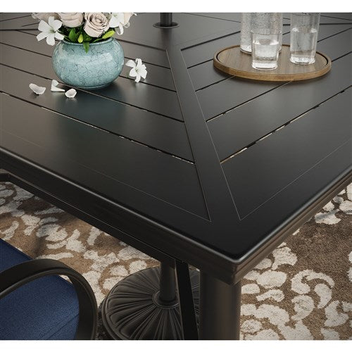 Hanover - Montclair 9pc High Dining: 8 Swivel Chairs, 60" High Table, Umbrella & Base - Navy/Brown-United Backyard