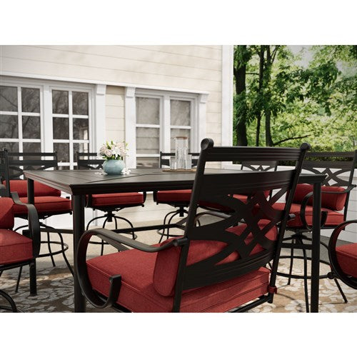 Hanover - Montclair 9pc High Dining: 8 Swivel Chairs, 60" Square High Table - Chili Red/Brown-United Backyard