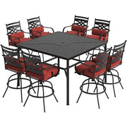 Hanover - Montclair 9pc High Dining: 8 Swivel Chairs, 60" Square High Table - Chili Red/Brown-United Backyard