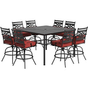 Hanover - Montclair 9pc High Dining: 8 Swivel Chairs, 60" Square High Table - Chili Red/Brown-United Backyard