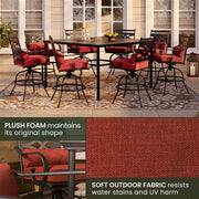 Hanover - Montclair 9pc High Dining: 8 Swivel Chairs, 60" Square High Table - Chili Red/Brown-United Backyard