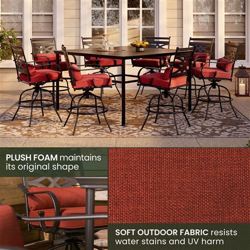 Hanover - Montclair 9pc High Dining: 8 Swivel Chairs, 60" Square High Table - Chili Red/Brown-United Backyard