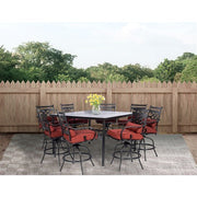 Hanover - Montclair 9pc High Dining: 8 Swivel Chairs, 60" Square High Table - Chili Red/Brown-United Backyard