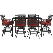 Hanover - Montclair 9pc High Dining: 8 Swivel Chairs, 60" Square High Table - Chili Red/Brown-United Backyard