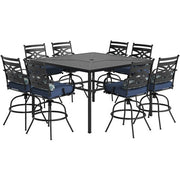 Hanover - Montclair 9pc High Dining: 8 Swivel Chairs, 60" Square High Table - Navy/Brown-United Backyard