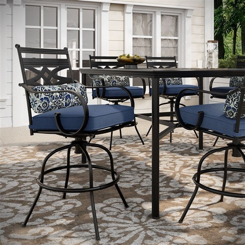 Hanover - Montclair 9pc High Dining: 8 Swivel Chairs, 60" Square High Table - Navy/Brown-United Backyard