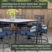 Hanover - Montclair 9pc High Dining: 8 Swivel Chairs, 60" Square High Table - Navy/Brown-United Backyard