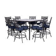 Hanover - Montclair 9pc High Dining: 8 Swivel Chairs, 60" Square High Table - Navy/Brown-United Backyard