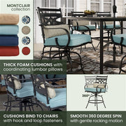 Hanover - Montclair 9pc High Dining: 8 Swivel Chairs, 60" Square High Table - Ocean Blue/Brown-United Backyard