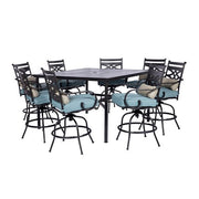 Hanover - Montclair 9pc High Dining: 8 Swivel Chairs, 60" Square High Table - Ocean Blue/Brown-United Backyard