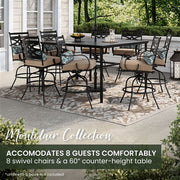 Hanover - Montclair 9pc High Dining: 8 Swivel Chairs, 60" Square High Table - Tan/Brown-United Backyard