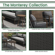 Hanover - Monterey 5pc Seating Set: 2 Arm Chairs, Sofa, Coffee Table, Side Table - Grey/Brown-United Backyard