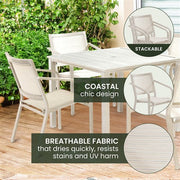 Hanover - Morrison 5pc Dining: 4 Sling Chairs and 38" Square Slat Table - White/Multi-United Backyard