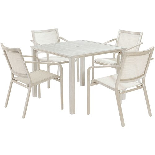 Hanover - Morrison 5pc Dining: 4 Sling Chairs and 38" Square Slat Table - White/Multi-United Backyard