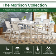 Hanover - Morrison 7pc Dining: 6 Sling Chairs and 66"x38" Slat Table - White/Multi-United Backyard