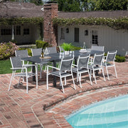 Hanover - Naples 11pc: 10 Aluminum Sling Chairs, Aluminum Extension Table - White/Gray-United Backyard