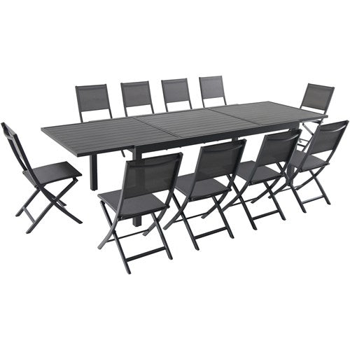 Hanover - Naples 11pc: 10 Aluminum Sling Folding Chairs, Aluminum Extension Table - Gray/Gray-United Backyard