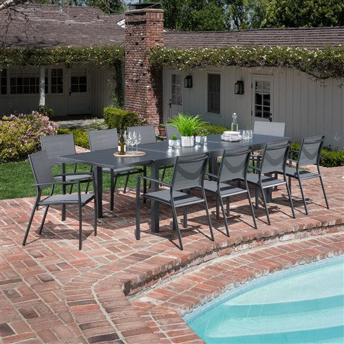 Hanover - Naples 11pc Dining Set: 10 Sling Back Chairs, 1 Aluminum Table - Aluminum-United Backyard