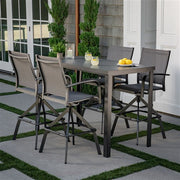 Hanover - Naples 5pc Bar Set: 4 Sling Bar Chairs and Glass Bar Table - Gray-United Backyard