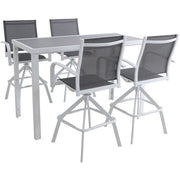 Hanover - Naples 5pc Bar Set: 4 Sling Bar Chairs and Glass Bar Table - White-United Backyard