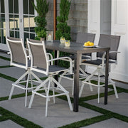 Hanover - Naples 5pc Bar Set: 4 Sling Bar Chairs and Glass Bar Table - White/Gray-United Backyard