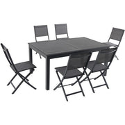 Hanover - Naples 7pc: 6 Aluminum Folding Sling Chairs, Aluminum Extension Table - Gray/Gray-United Backyard