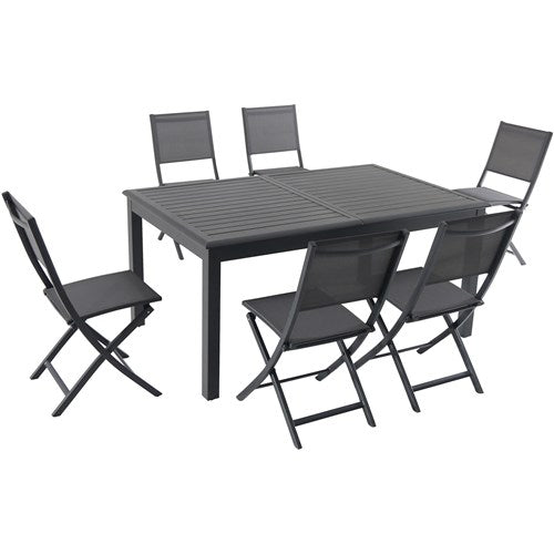 Hanover - Naples 7pc: 6 Aluminum Folding Sling Chairs, Aluminum Extension Table - Gray/Gray-United Backyard