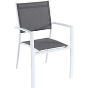 Hanover - Naples 7pc: 6 Aluminum Sling Chairs, 63x35" Aluminum Slat Table - White/Gray-United Backyard