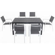Hanover - Naples 7pc: 6 Aluminum Sling Chairs, 63x35" Aluminum Slat Table - White/Gray-United Backyard