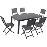 Hanover - Naples 7pc: 6 Aluminum Sling Folding Chairs, 63x35" Aluminum Slat Table - Gray/Gray-United Backyard