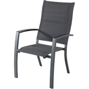 Hanover - Naples 7pc: 6 High Back Padded Sling Chairs, 63x35" Aluminum Slat Table - Gray/Gray-United Backyard