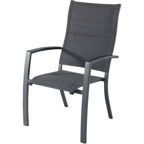 Hanover - Naples 7pc: 6 High Back Padded Sling Chairs, 63x35" Aluminum Slat Table - Gray/Gray-United Backyard