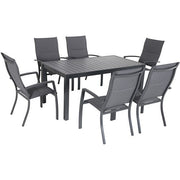 Hanover - Naples 7pc: 6 High Back Padded Sling Chairs, 63x35" Aluminum Slat Table - Gray/Gray-United Backyard