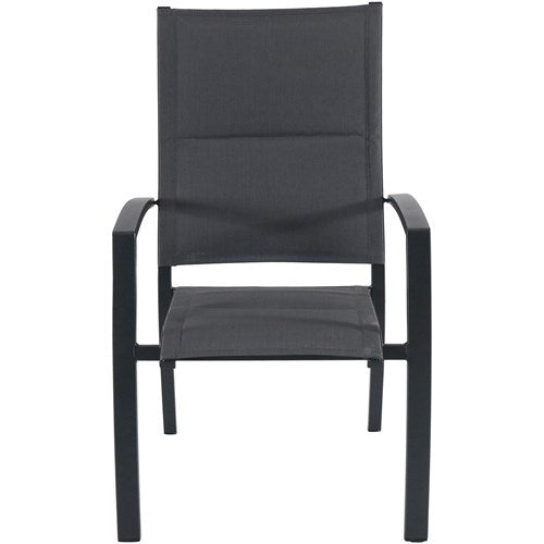 Hanover - Naples 7pc: 6 High Back Padded Sling Chairs, Aluminum Extension Table - Gray/Gray-United Backyard