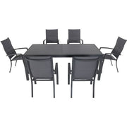 Hanover - Naples 7pc: 6 High Back Padded Sling Chairs, Aluminum Extension Table - Gray/Gray-United Backyard