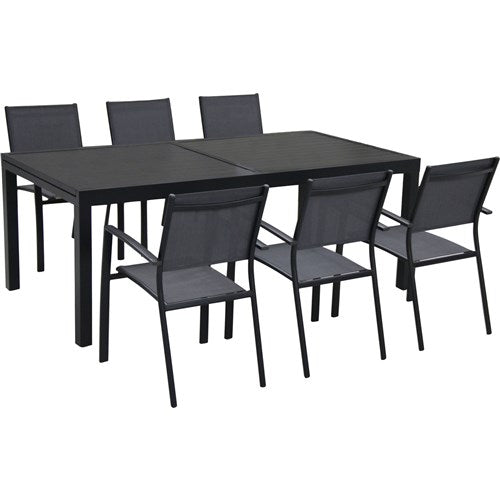 Hanover - Naples 7pc Dining Set: 6 Sling Back Chairs, 1 Aluminum Table - Aluminum-United Backyard