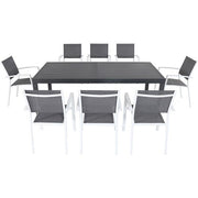 Hanover - Naples 9pc: 8 Aluminum Sling Chairs, Aluminum Extension Table - White/Gray-United Backyard