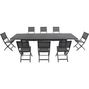 Hanover - Naples 9pc: 8 Aluminum Sling Folding Chairs, Aluminum Extension Table - Gray/Gray-United Backyard