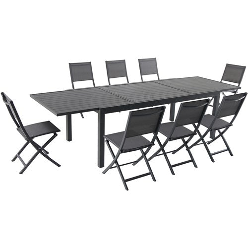 Hanover - Naples 9pc: 8 Aluminum Sling Folding Chairs, Aluminum Extension Table - Gray/Gray-United Backyard
