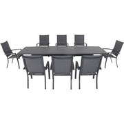 Hanover - Naples 9pc: 8 High Back Padded Sling Chairs, Aluminum Extension Table - Gray/Gray-United Backyard
