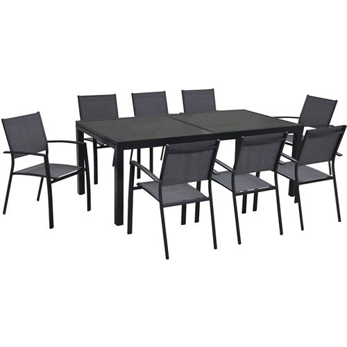 Hanover - Naples 9pc Dining Set: 8 Sling Back Chairs, 1 Aluminum Table - Aluminum-United Backyard