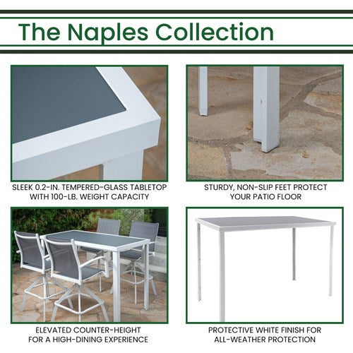 Hanover - Naples Aluminum Glass Bar Table - White/Grey-United Backyard