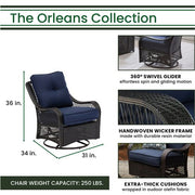 Hanover - Orleans 4pc Seating Set: 2 Swivel Gliders, Sofa, Coffee Table - Gray/Navy-United Backyard
