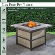 Hanover - Orleans 5pc Fire Pit: 4 Swivel Gliders, Square KD Fire Pit w/Tile - Tan/Tile-United Backyard