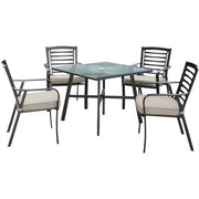 Hanover - Pemberton 5pc: 4 Alum Dining Chairs w/ Cushion and 1 38" Sq Glass Table- Cast Ash/Gunmetal-United Backyard