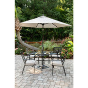 Hanover - Pemberton 5pc: 4 Alum Dining Chairs w/ Cushion and 1 38" Sq Slat Table - Cast Ash/Gunmetal-United Backyard