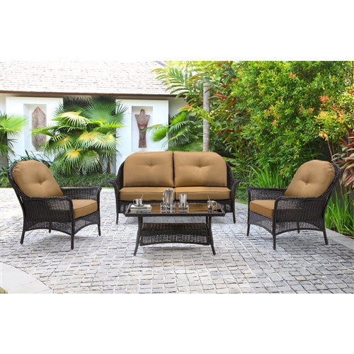 Hanover - San Marino 4pc Set: 1 Loveseat, 2 Side Chairs, 1 Coffee Table - Brown/Tan-United Backyard
